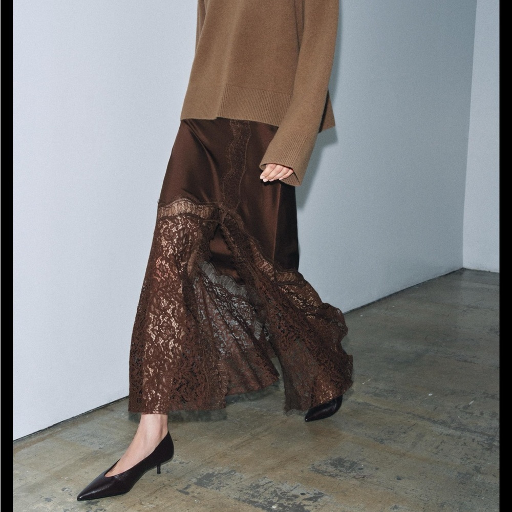 ZARA ZW COLLECTION SATIN EFFECT BROWN LACE SKIRT | ref no. 5919/212/700 - Picture 8 of 14